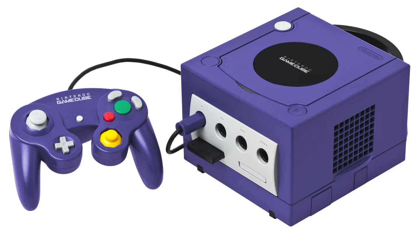 Paarse Nintendo GameCube met originele controller
