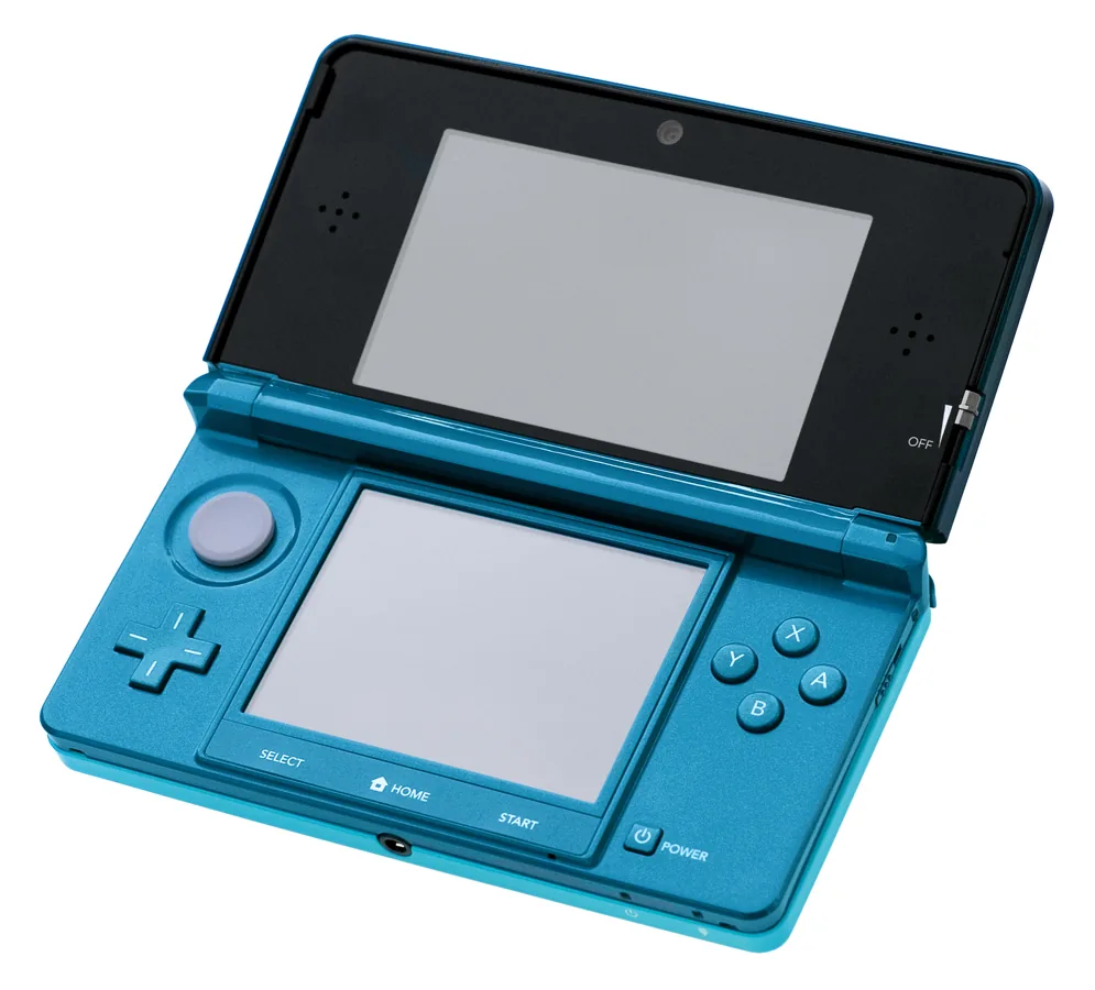 Opengeklapte blauwe Nintendo 3DS