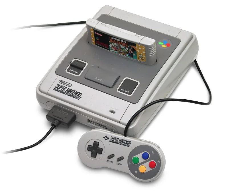 Europese Super Nintendo met controller en spelcassette