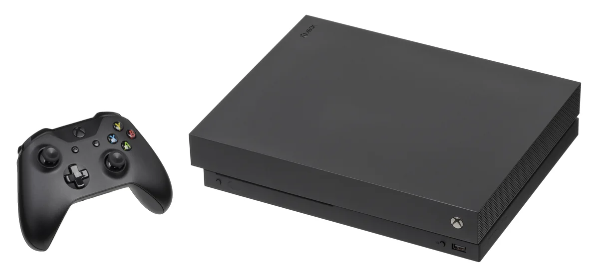 Zwarte Xbox One X met controller
